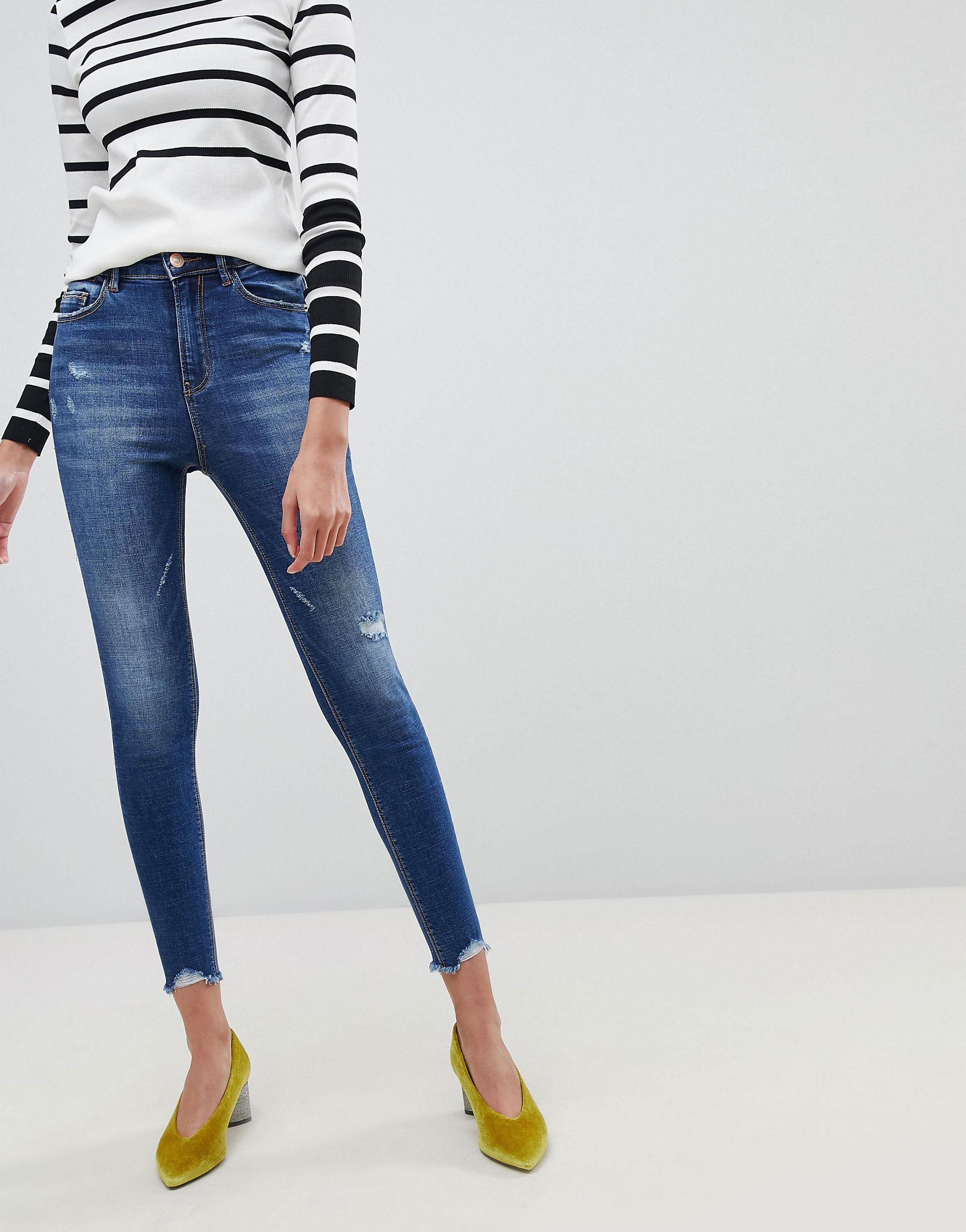 Jeans skinny a vita molto altaStradivarius in Denim di colore Blu | Lyst