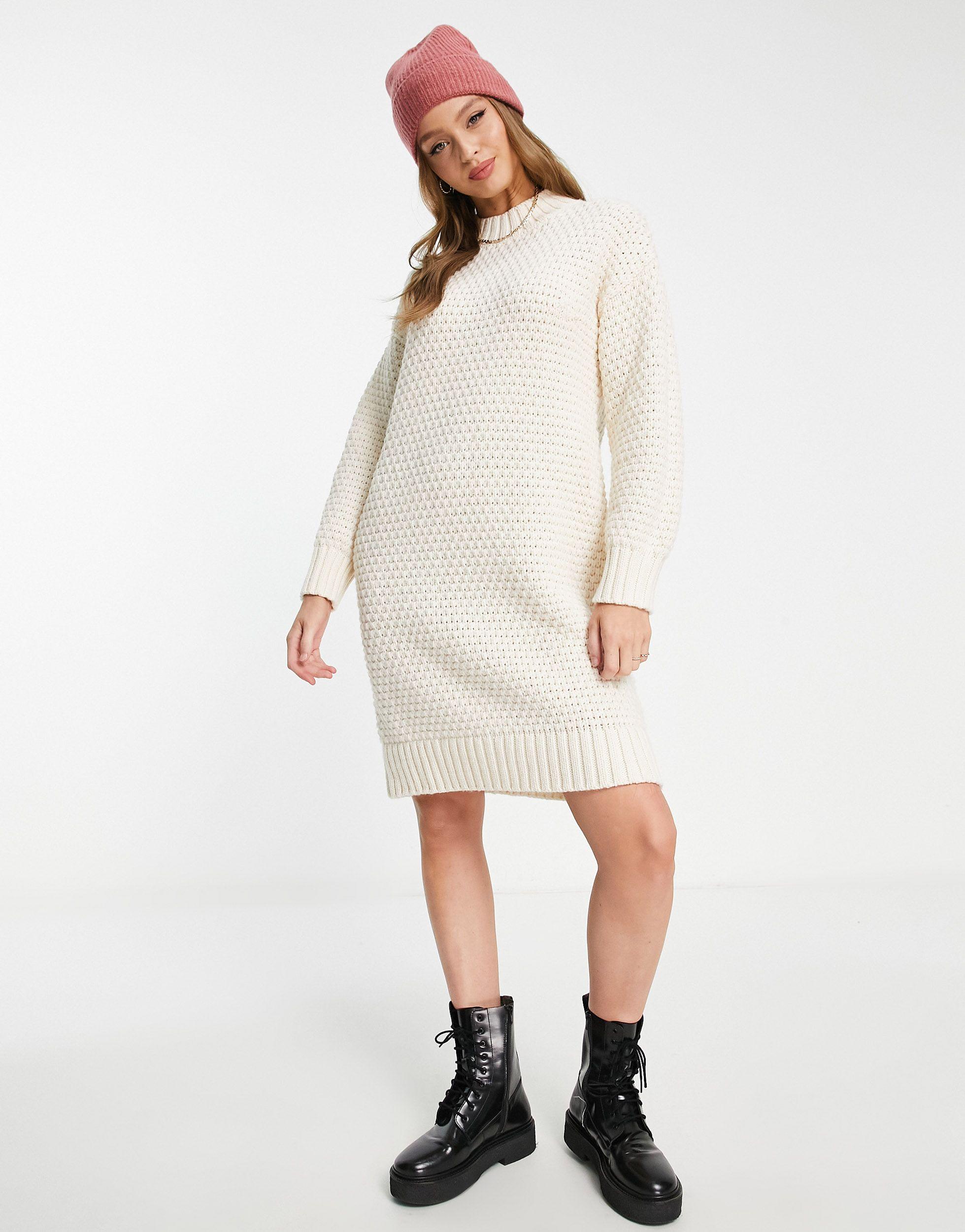 Monki Knitted Jumper Dress in Natural | Lyst