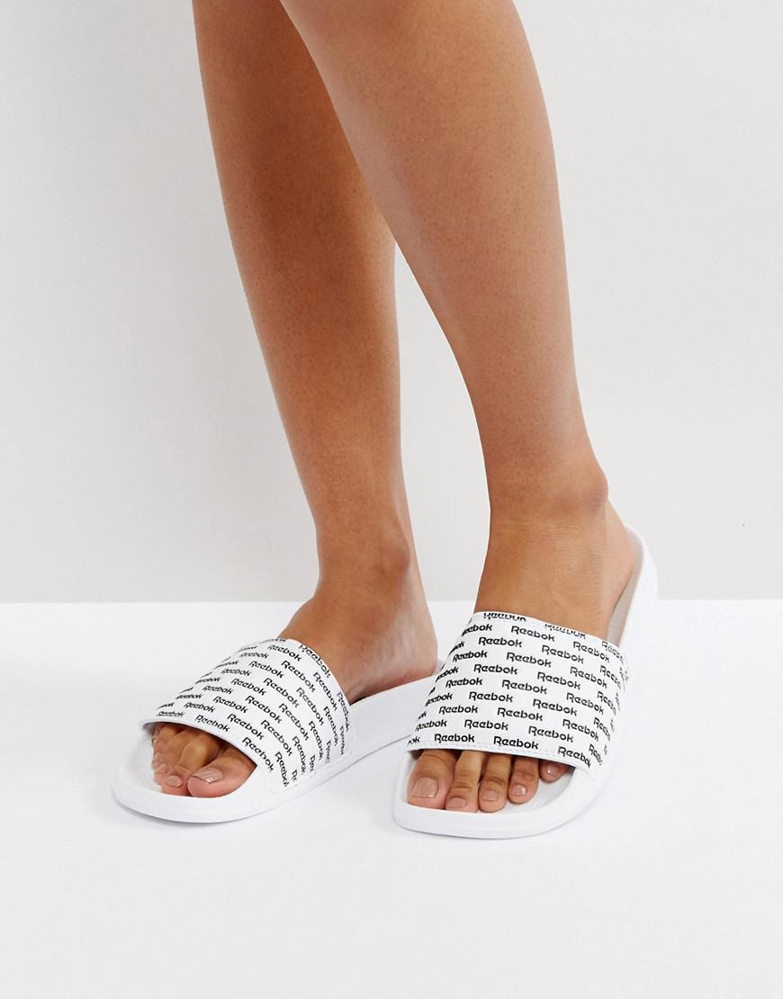 reebok sliders white