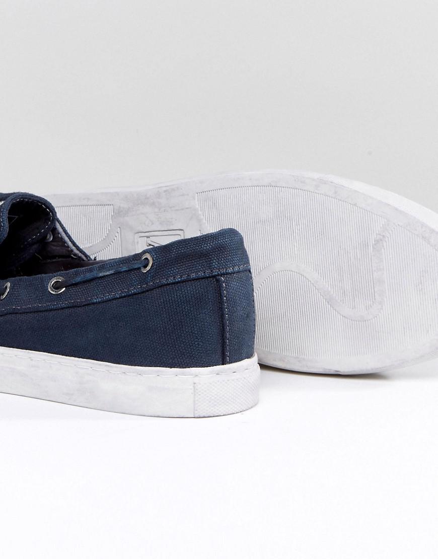 Armani Jeans Washed Canvas Boat Shoes In Navy in Blue for Men | Lyst