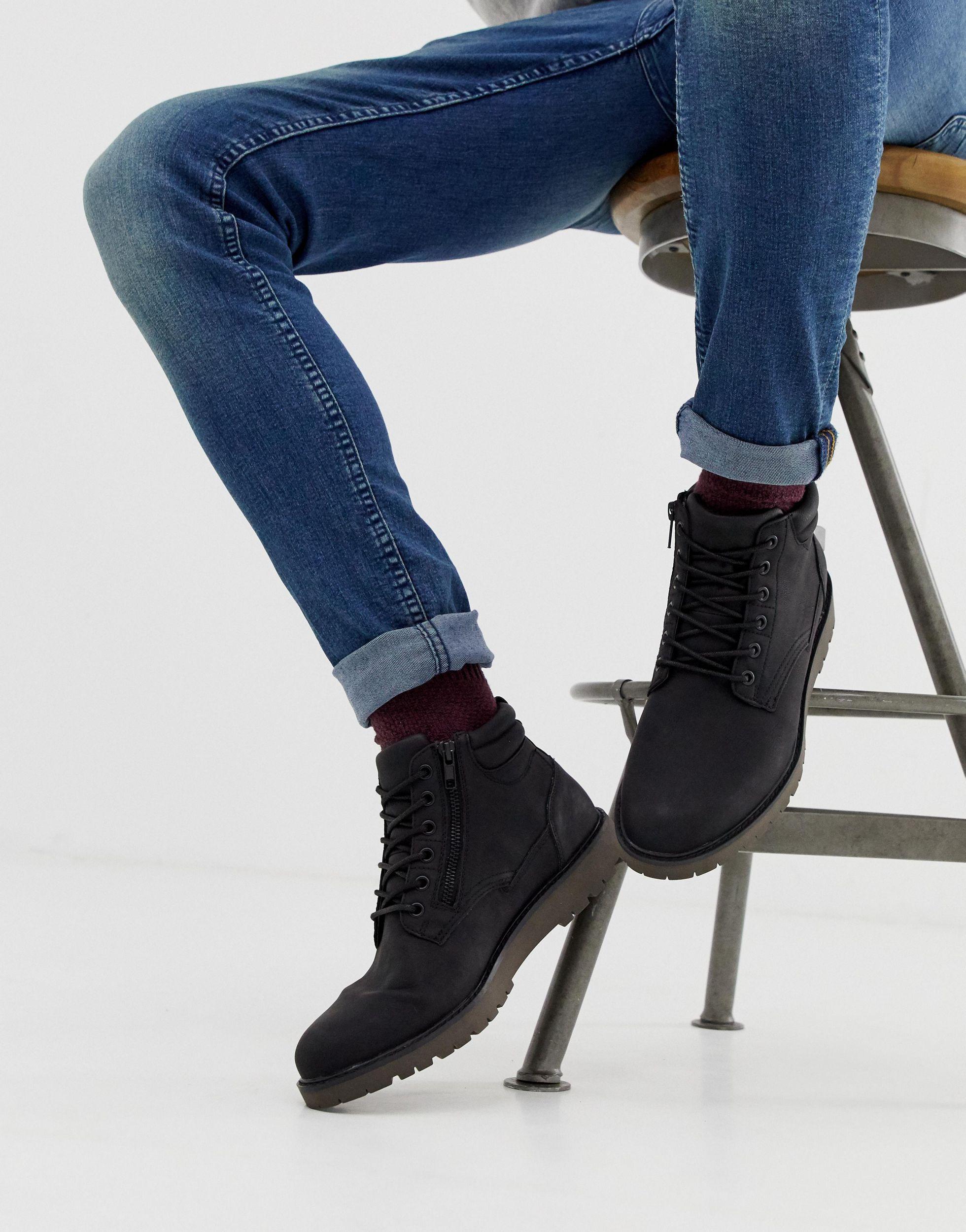 Pull\u0026Bear Denim Lace Up Boots in Black for Men | Lyst
