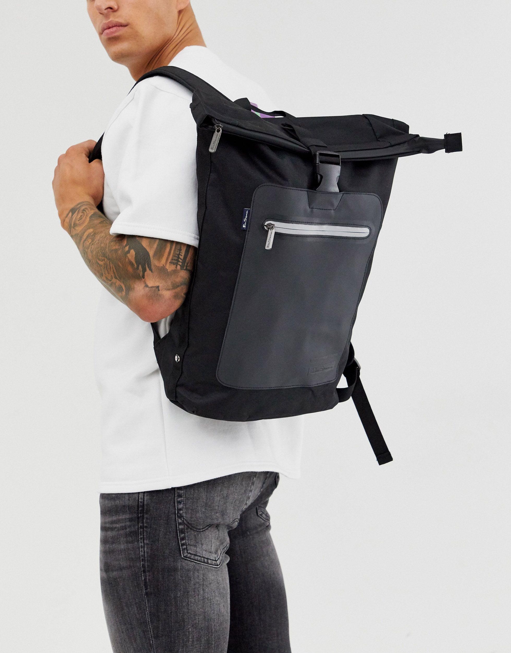 Mochila con parte superior enrollada en Ben Sherman de Lona de color Negro  para hombre | Lyst