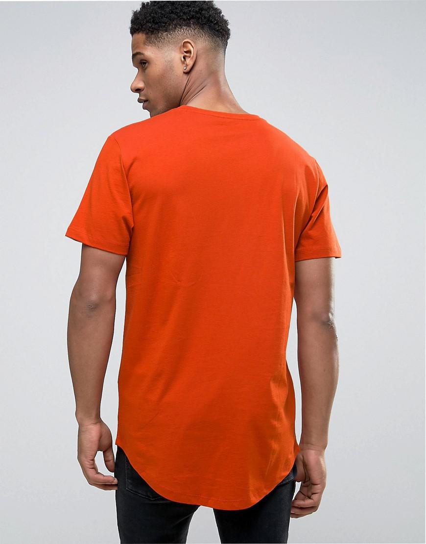 Only & Sons Longline Curved Hem T-shirt in Orange for Men | Lyst