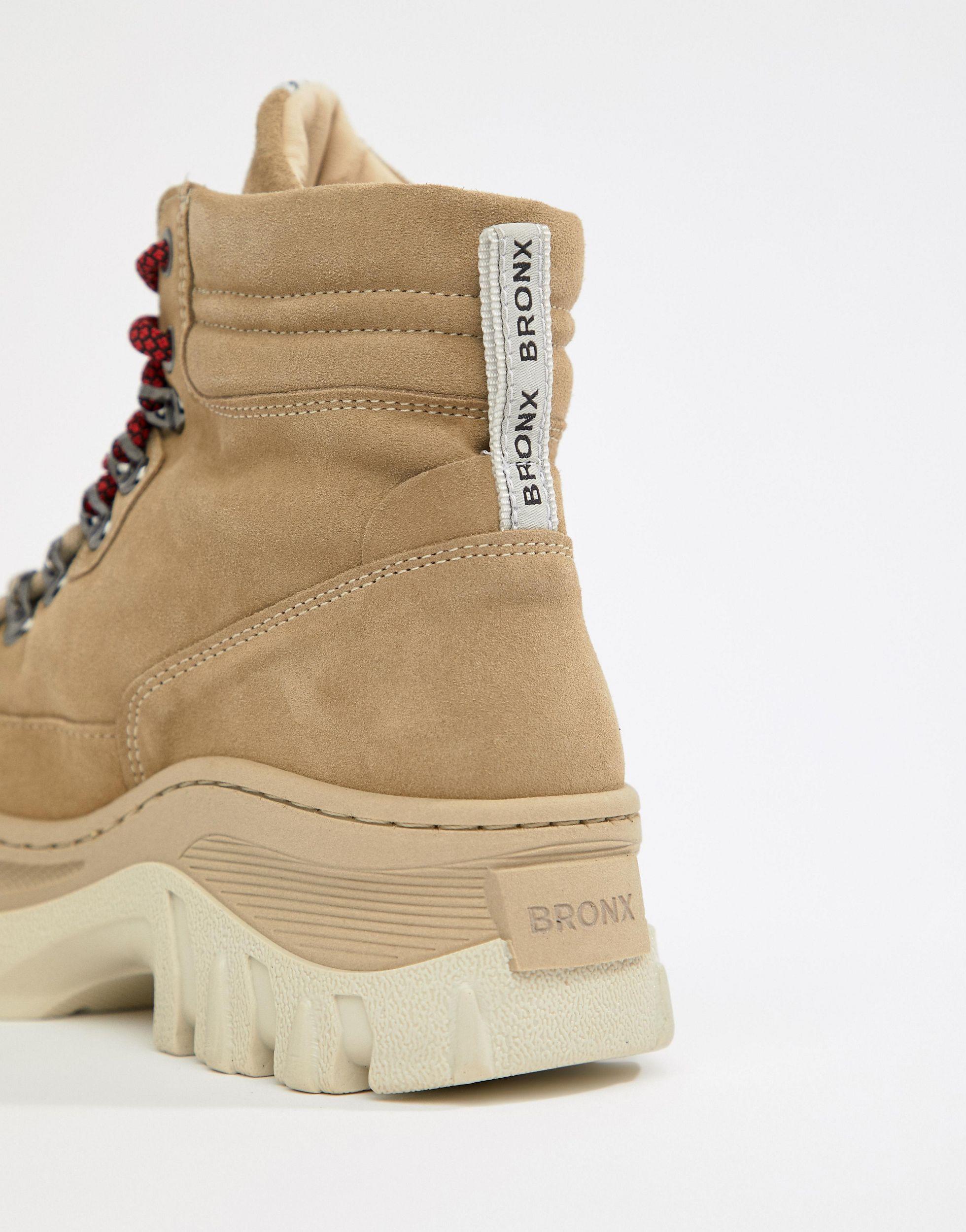 Bronx Jaxstar Hiking Taupe Suede Chunky Hiker Boots in Natural | Lyst