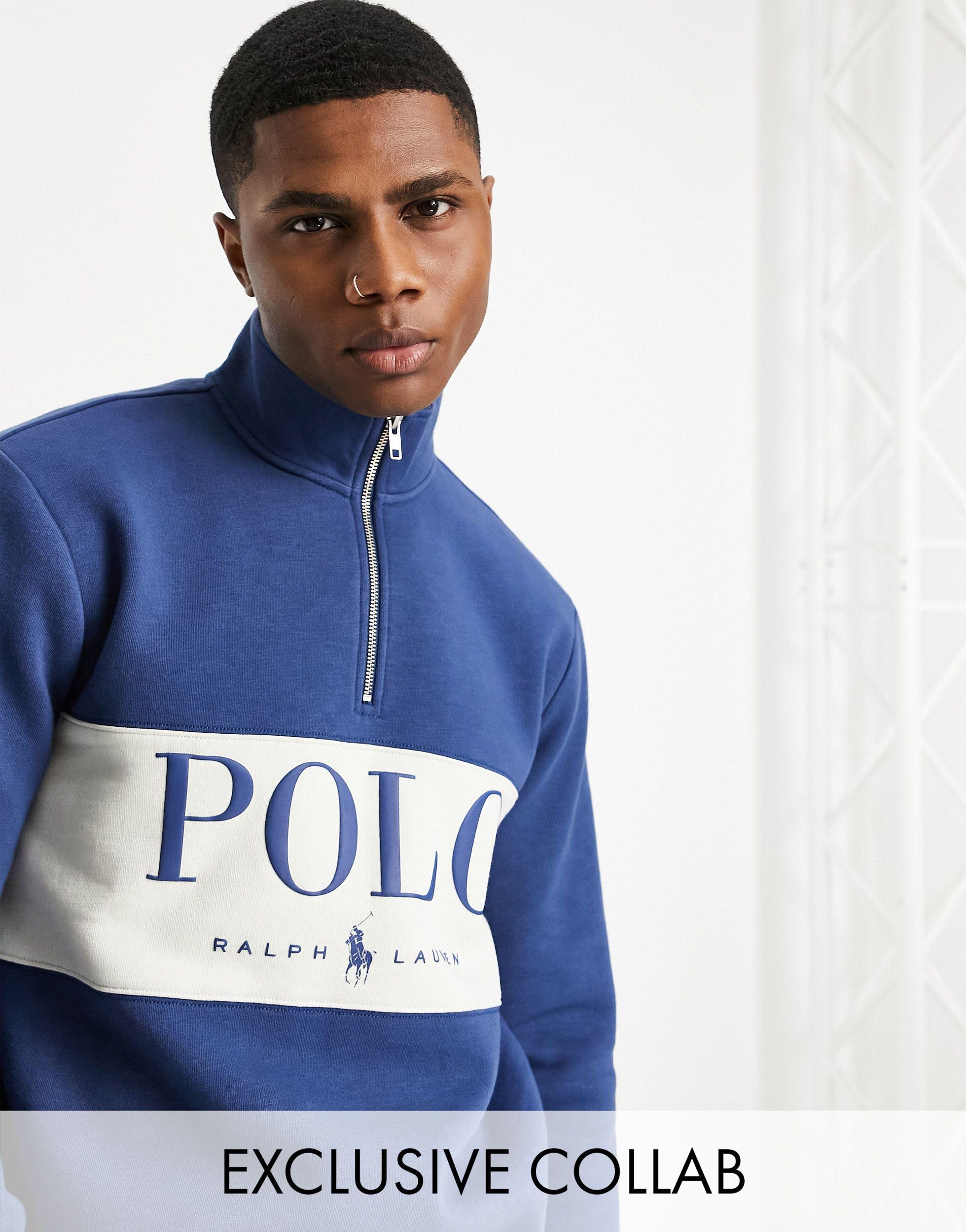 Sudadera con media cremallera y panel con logo en el pecho colaboración  exclusiva Polo Ralph Lauren de hombre de color Azul | Lyst