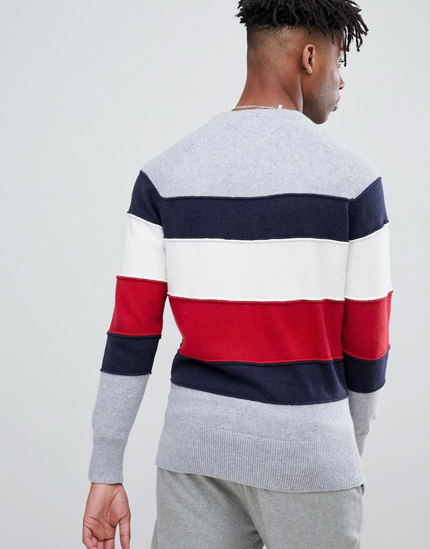 Tommy Hilfiger Icon Color Block Stripe Crewneck Sweater In Gray Marl ...