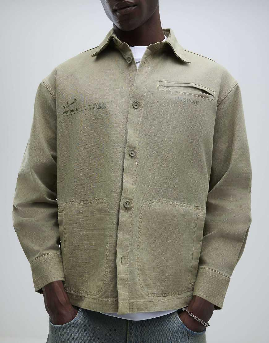 River Island Long Sleeve L'Espoir Graphic Overshirt in Green for
