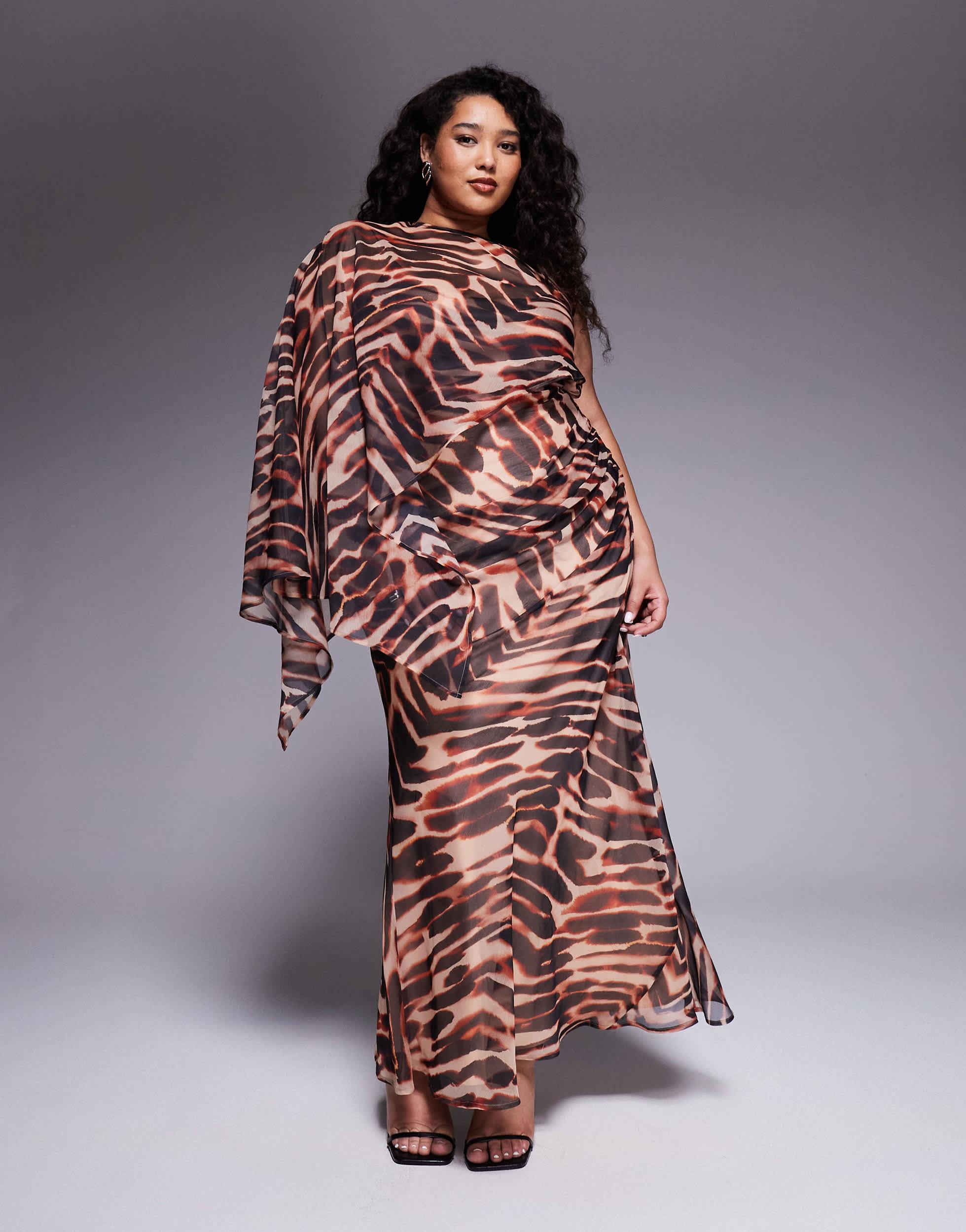 asos design satin maxi dress with extreme drape sleeve ASOS DESIGN Curve extreme drape sleeve wide hem maxi dress in black