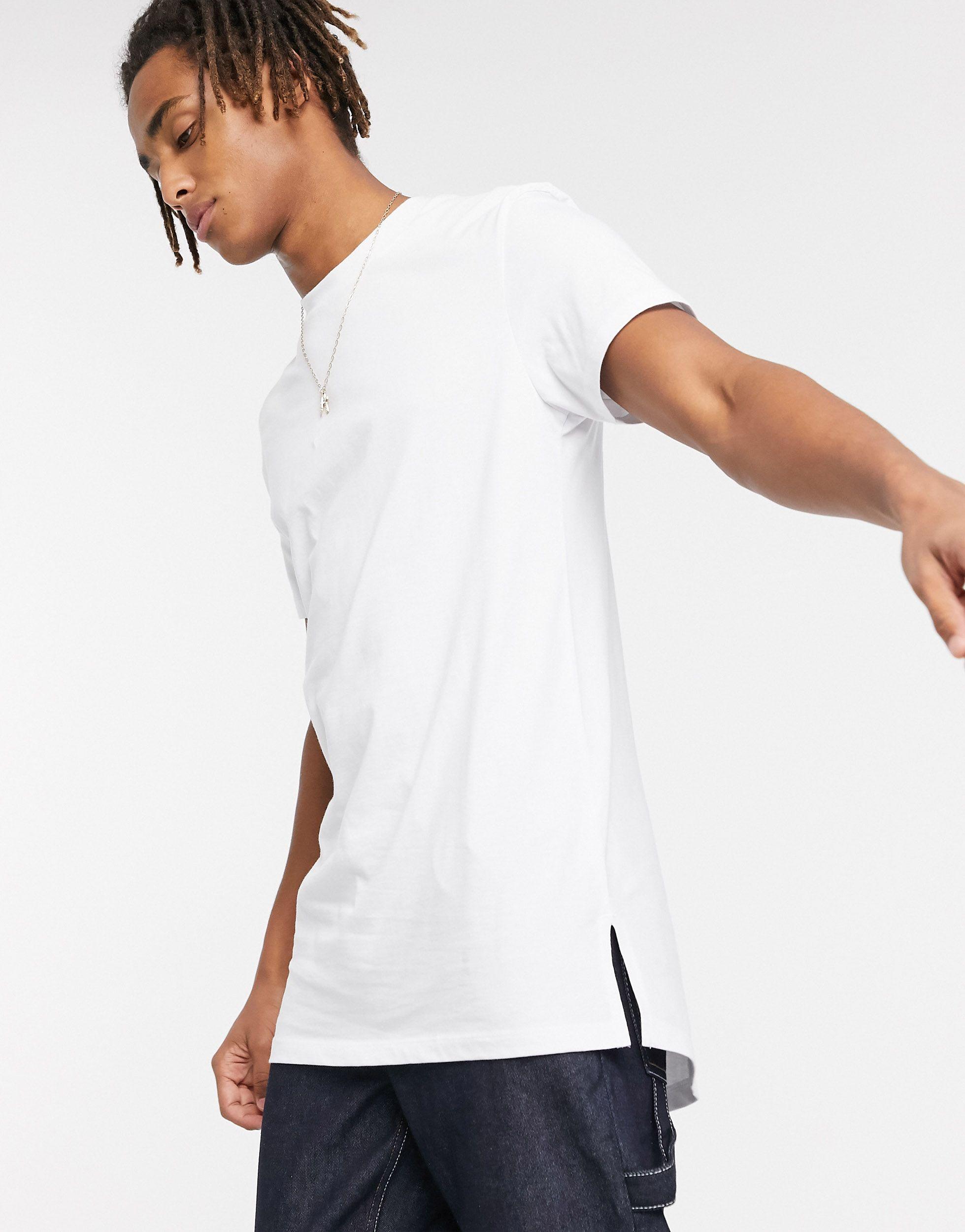 ASOS Cotton Longline T-shirt With Crew Neck And Side Splits in White for  Men | Lyst