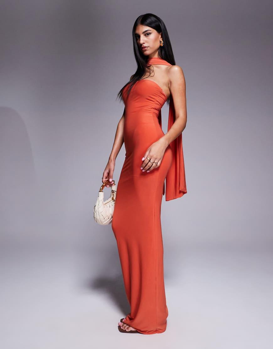 shape red slinky wrap detail maxi dress Women's Plum Slinky Off Shoulder Wrap Detail Maxi Dress