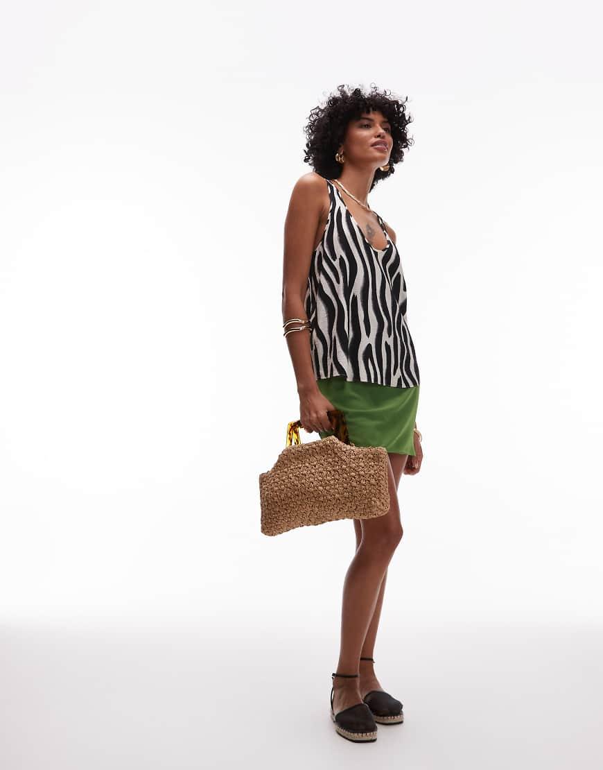 Mango Satin Zebra Print Vest in Black Lyst UK