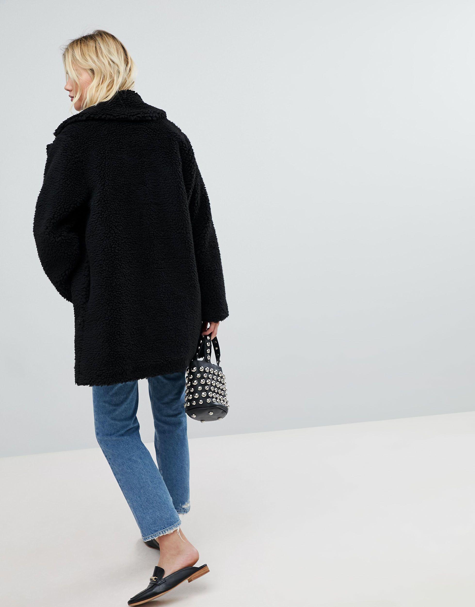 New Look Teddy Bear Coat in Black | Lyst UK