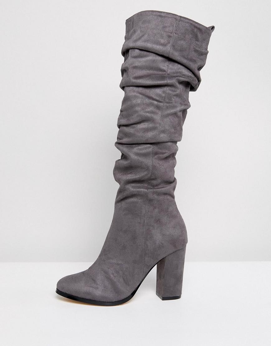 Lipsy Ruched High Leg Boot in Gray - Lyst