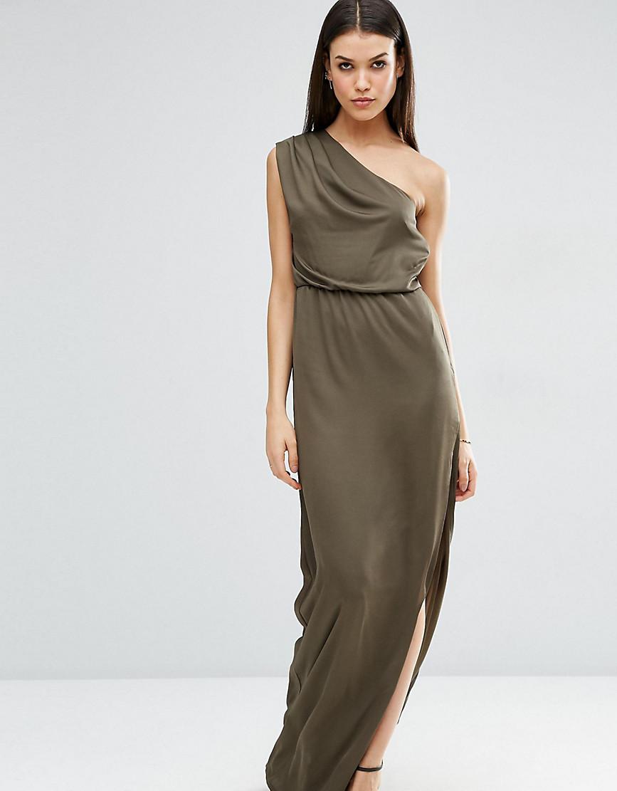 asos green one shoulder dress