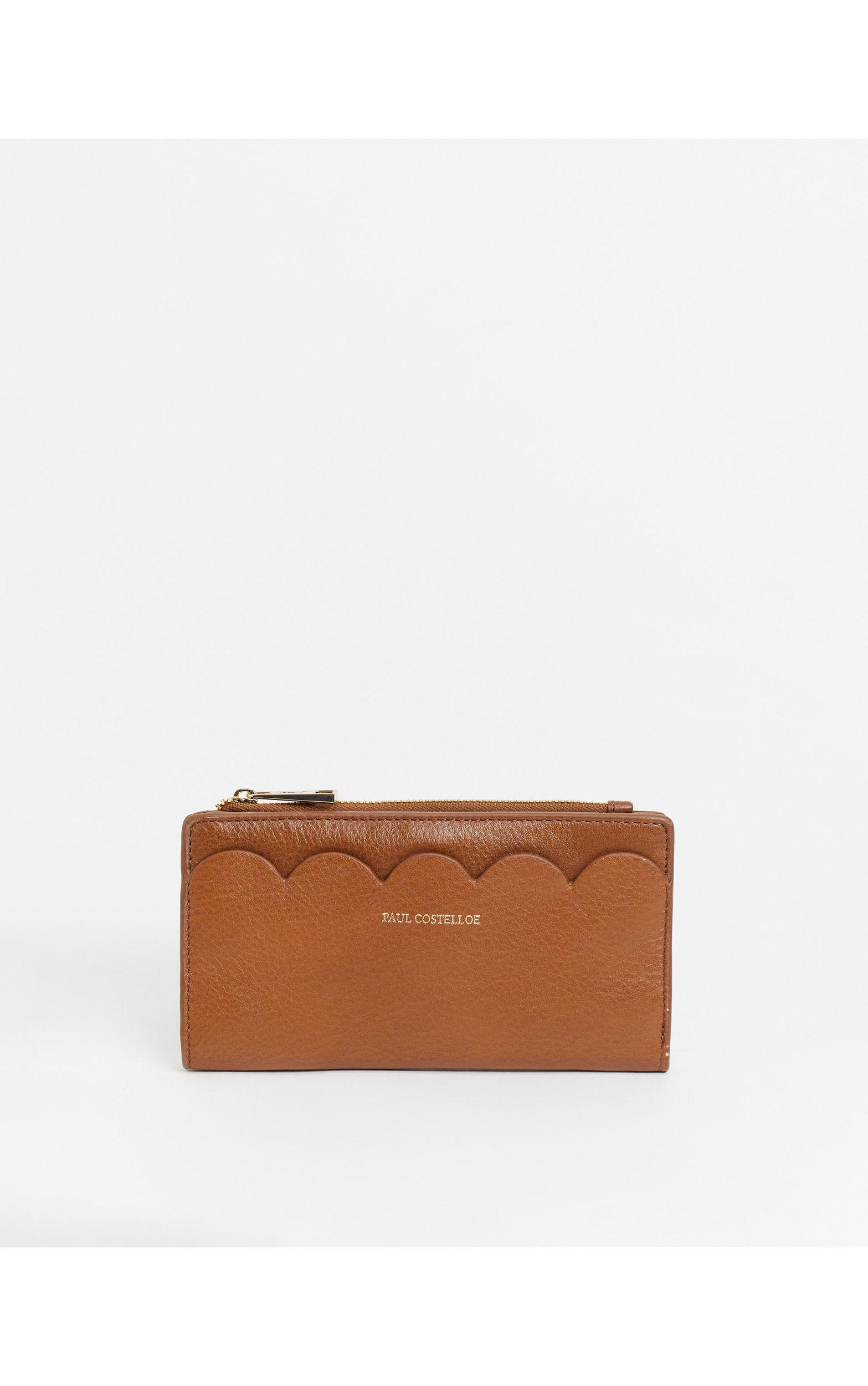 Paul Costelloe Leather Purse With Scalloped Edge in Brown | Lyst