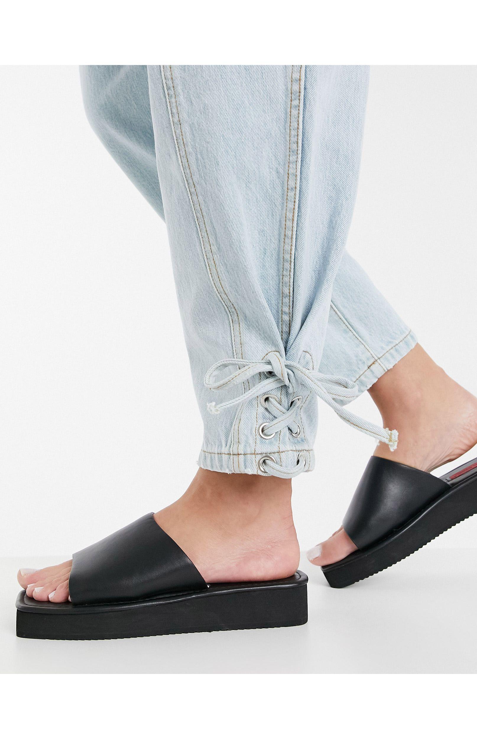 London Rebel Mini Flatform Nineties Sandals With Square Toe in Black - Lyst