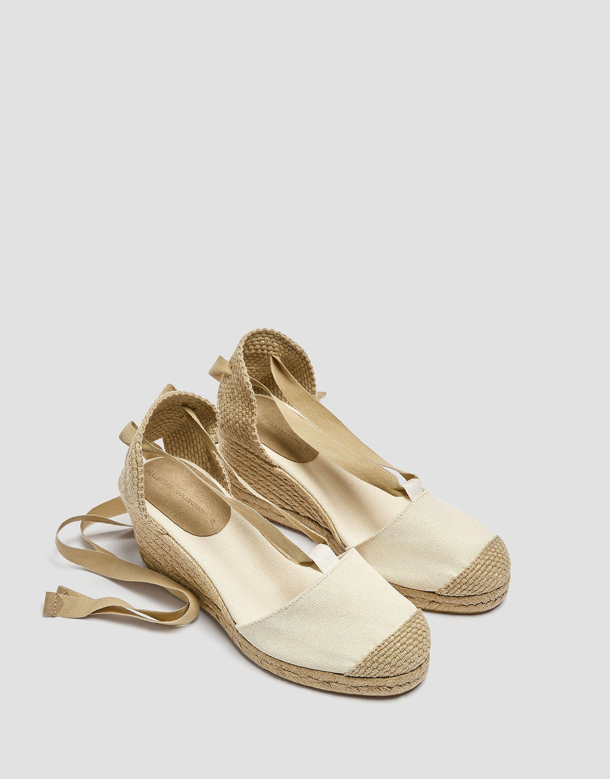Pull&Bear Heeled Espadrille Tie Up Shoes in Green | Lyst