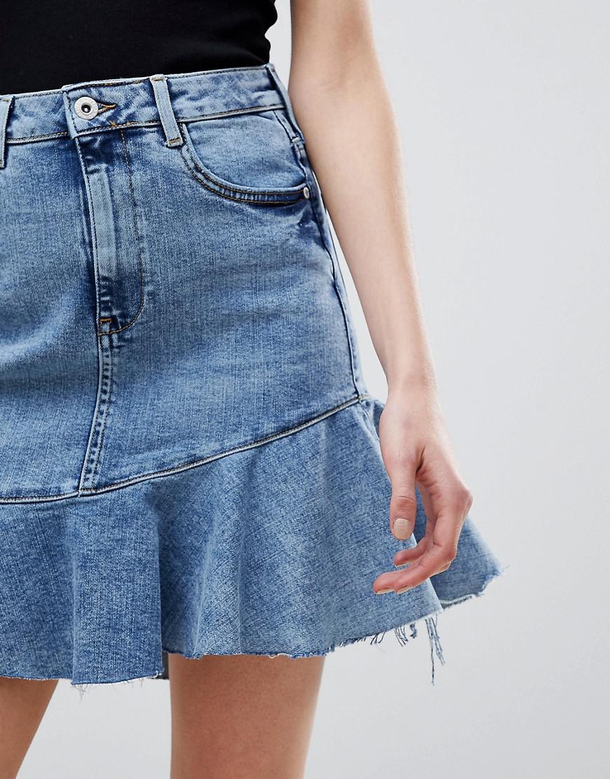 denim frill hem dress