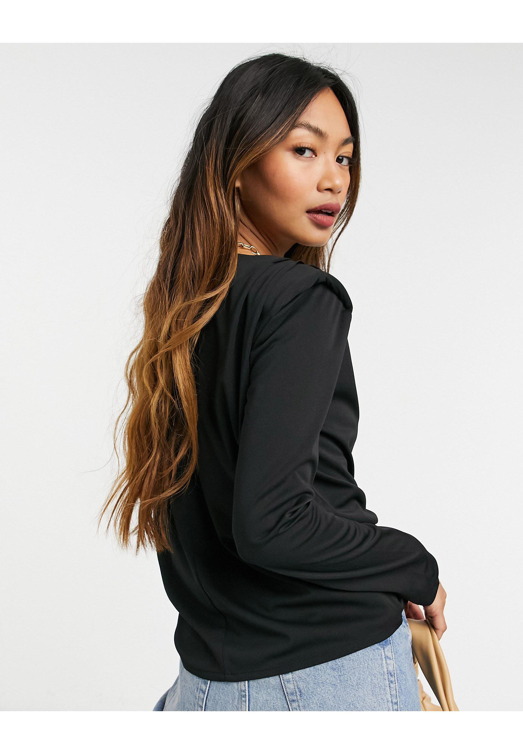 Mango Padded Shoulder Top in Black Lyst UK