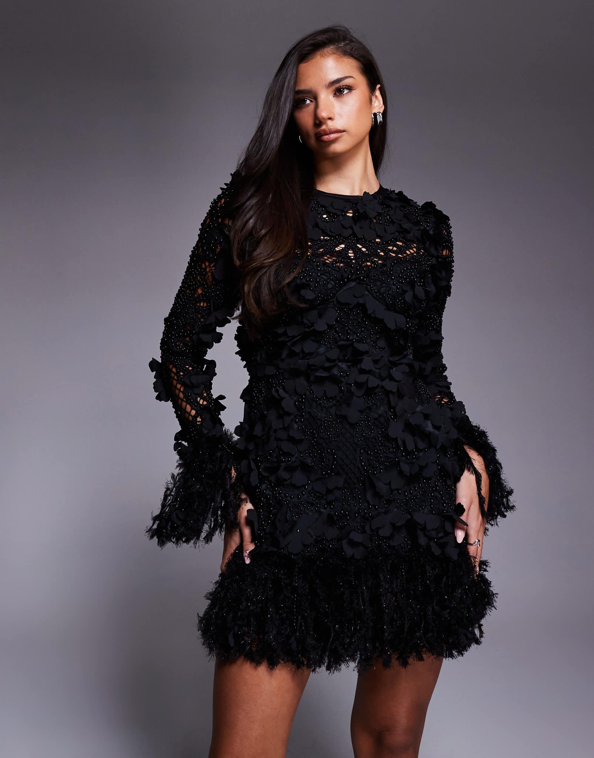asos floral black dress ASOS EDITION chiffon volume sleeve maxi dress in black base floral print