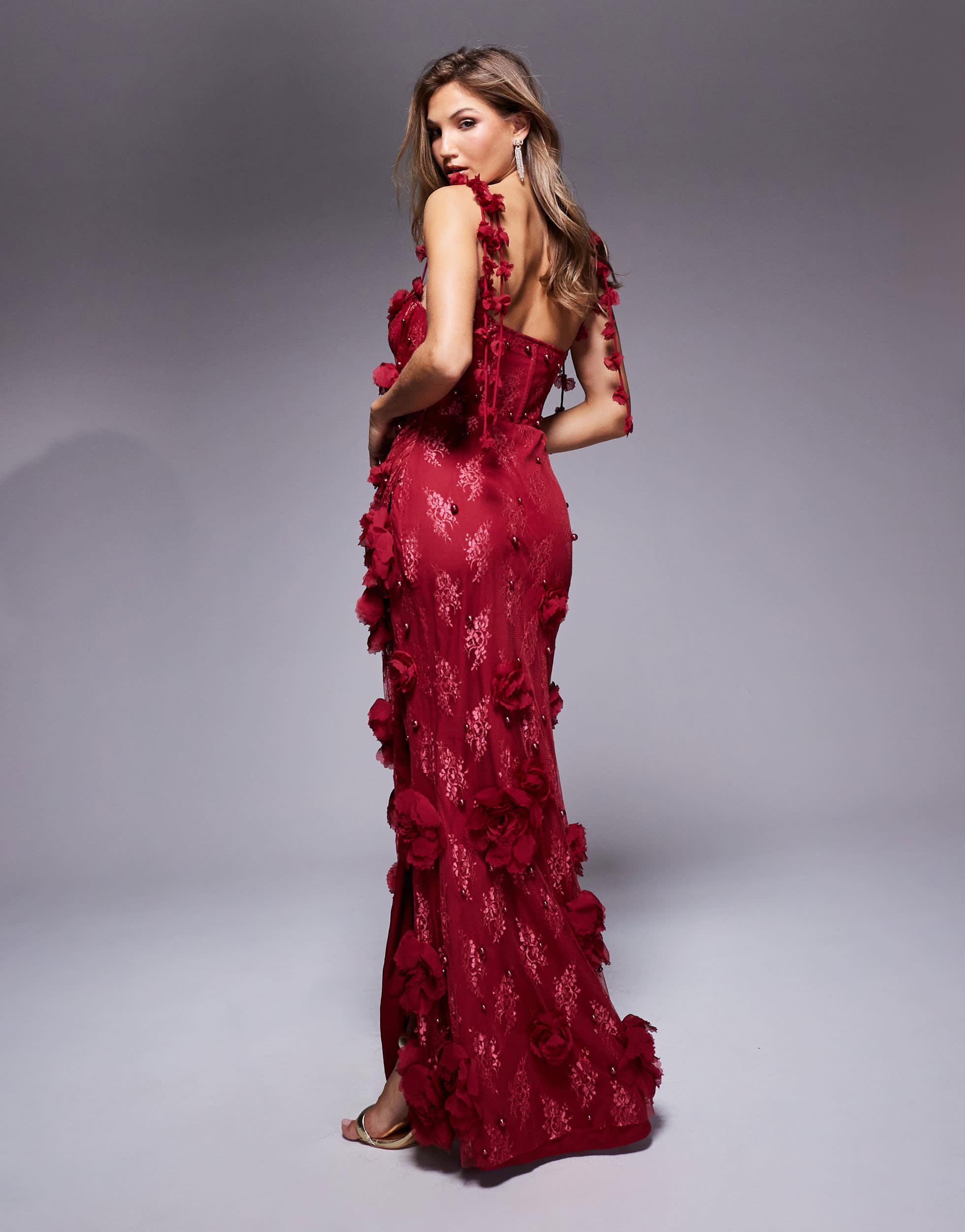 floor length dress black tie ALEJANDRA Strapless 3D Floral Beaded Tea-Length Dress main image 0