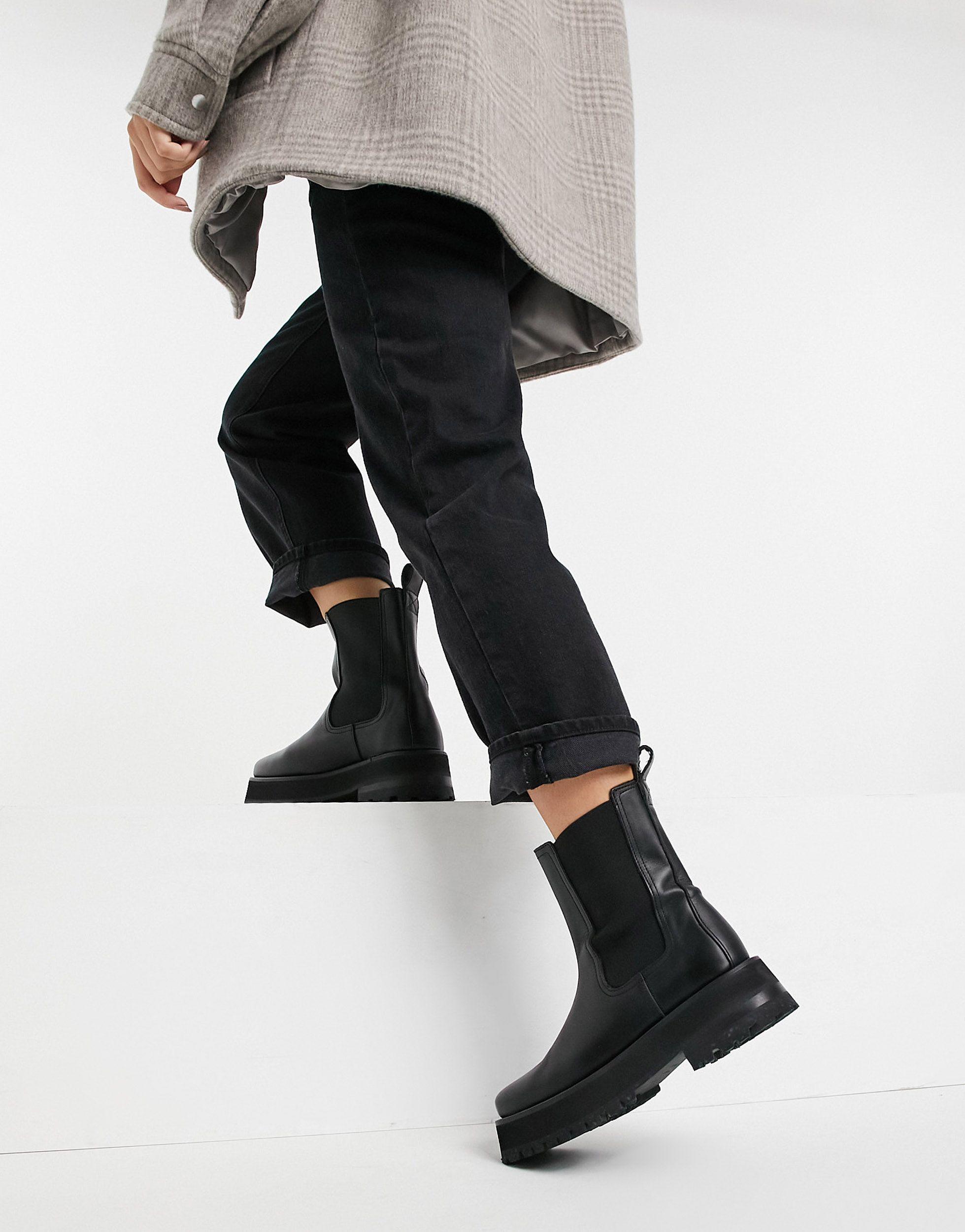 ganske enkelt klon Seletøj & Other Stories Leather Chunky Square Toe Boots in Black | Lyst