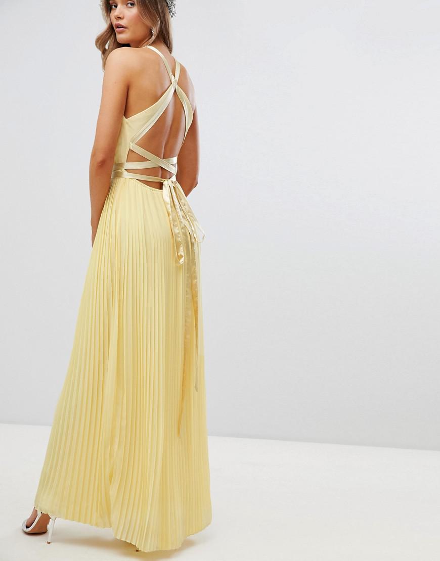 tfnc pleated maxi bridesmaid dress with cross back and bow detail