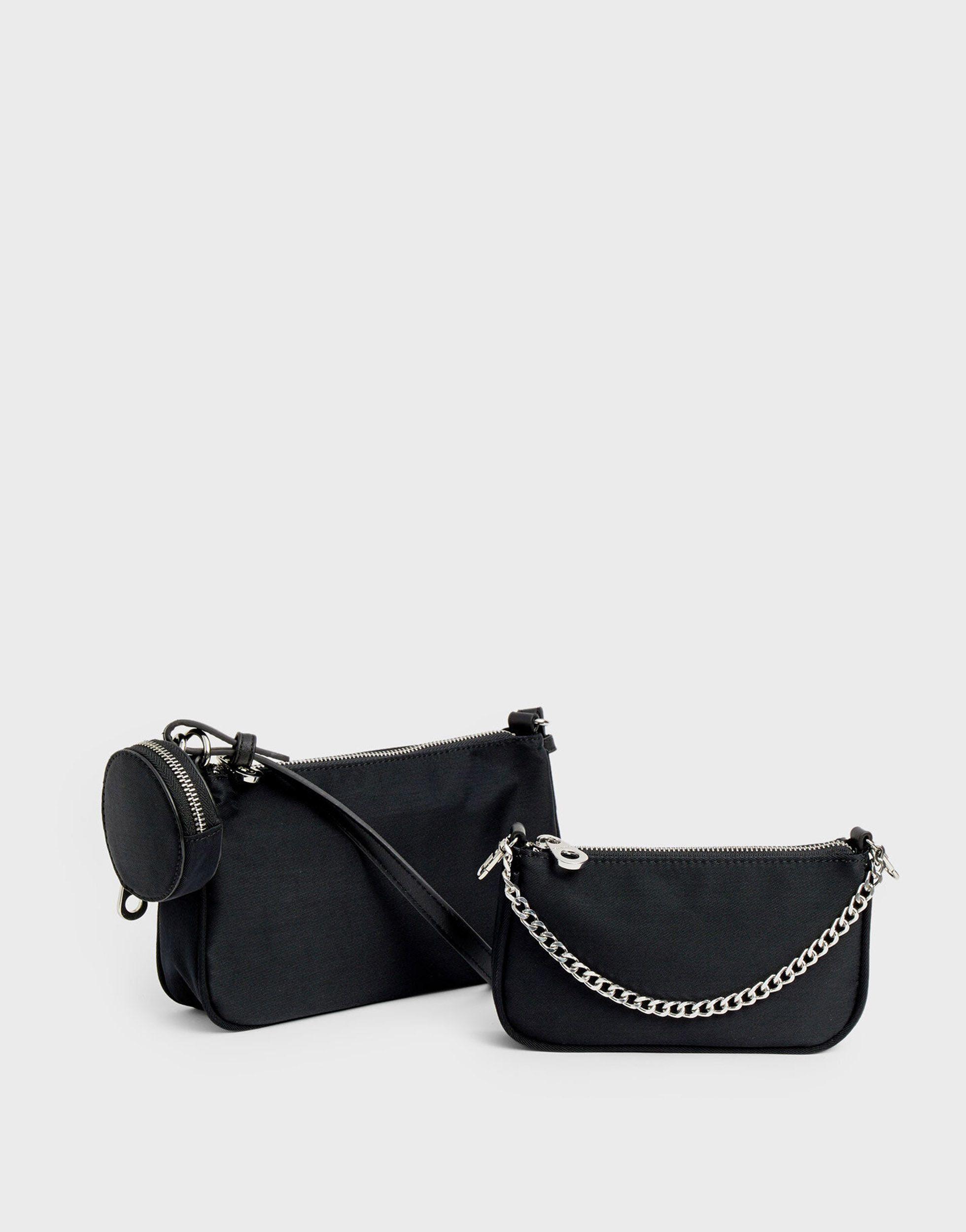 Stradivarius 3 Piece Cross Body Bag With Chain Detail in Black