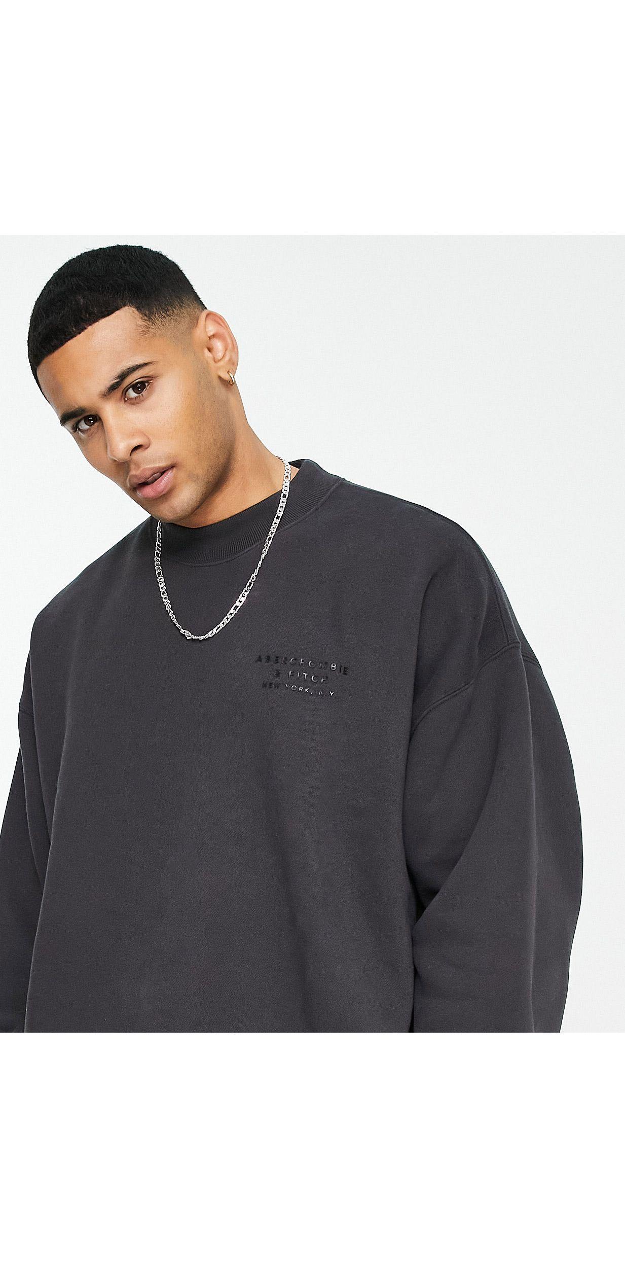 Abercrombie & Fitch Shadow Logo Raised Neck Crewneck Sweatshirt in Black  for Men | Lyst