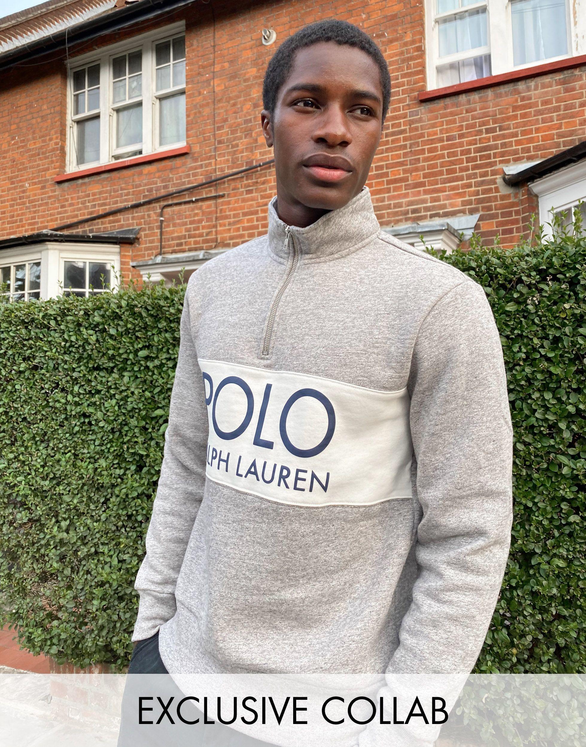 Polo Ralph Lauren X Asos Exclusive Collab Half Zip Sweatshirt in Gray for  Men | Lyst