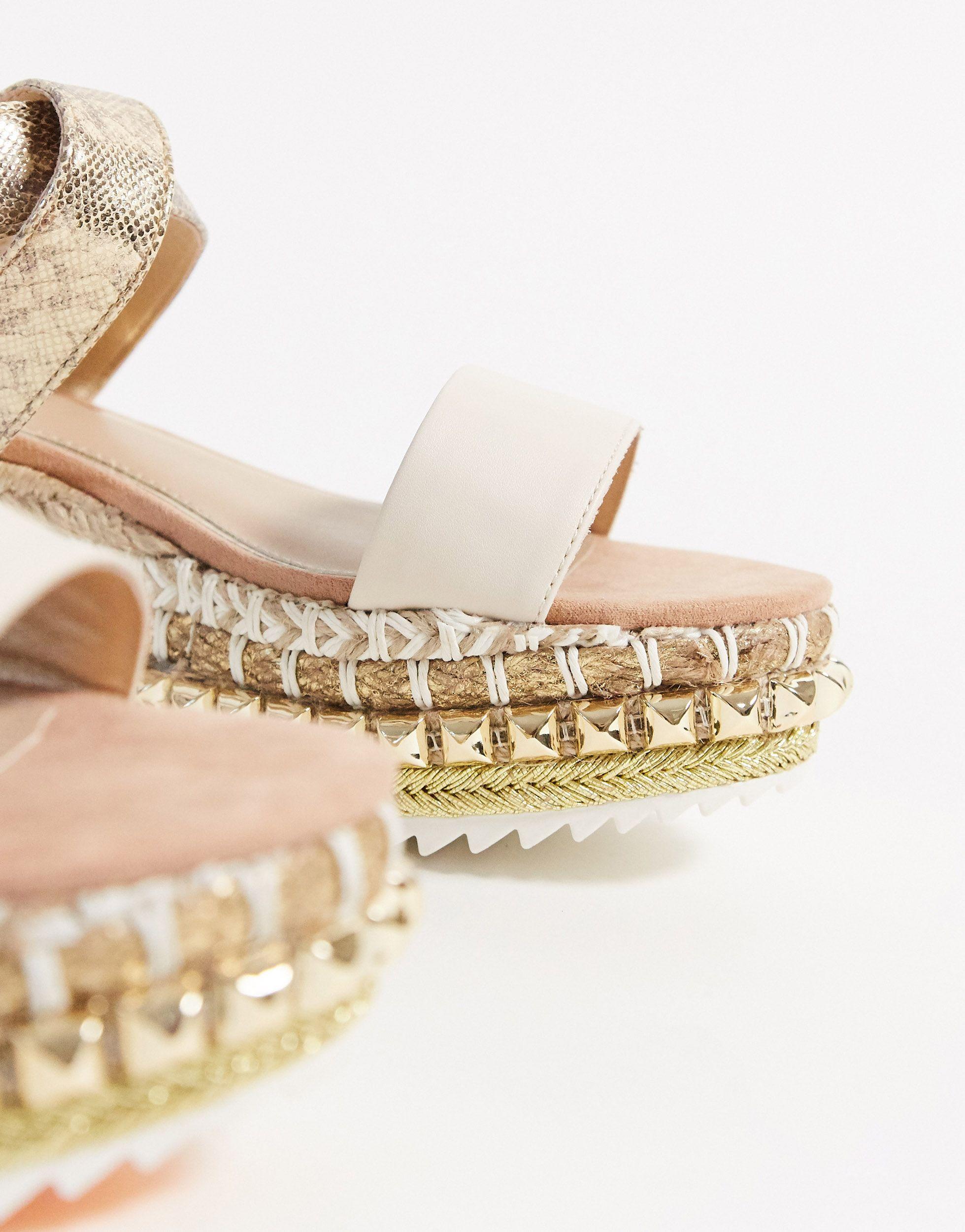 River Island Embroidered Studded Flatform Sandals in White Lyst UK