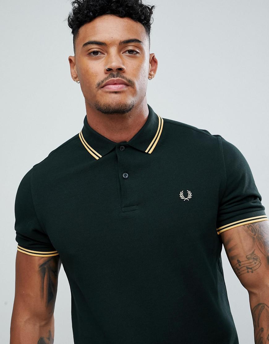 Fred Perry Slim Fit Twin Tipped Polo Shirt In Dark Green for Men | Lyst