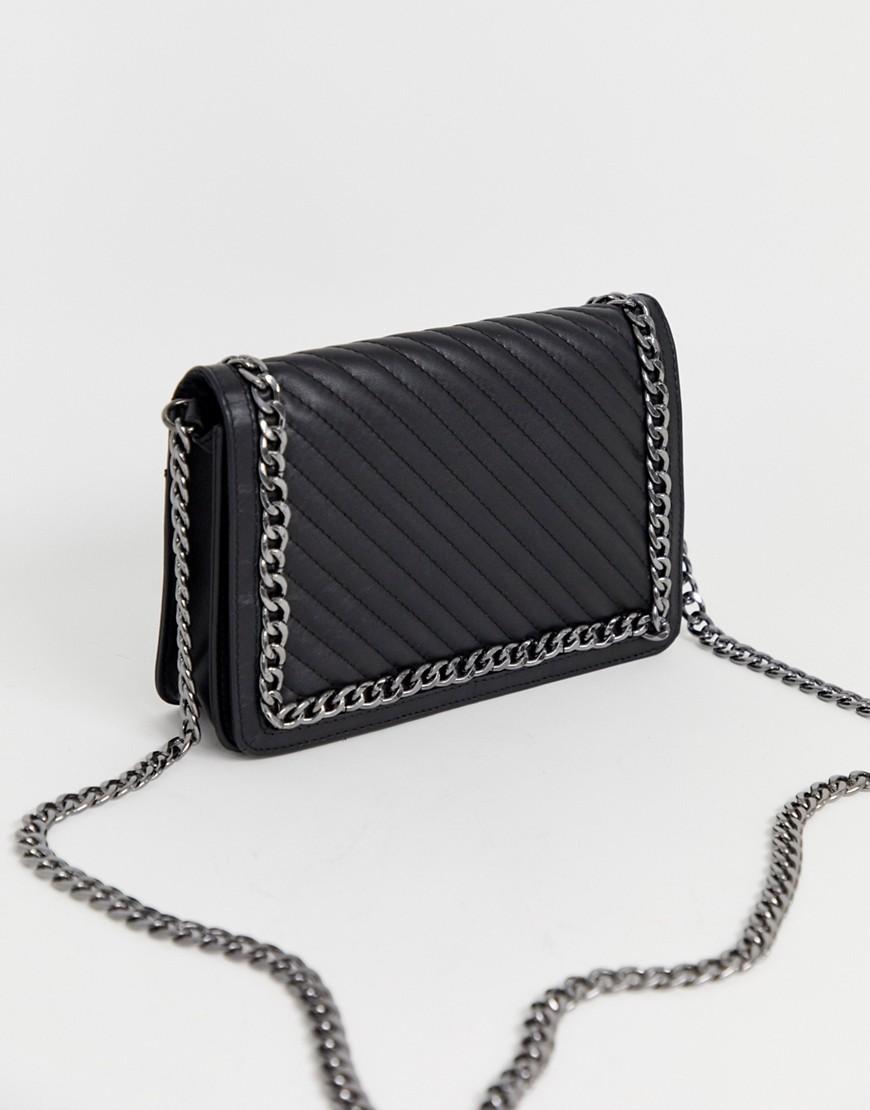 ASOS Leather Quilted Chain Detail Shoulder Bag in Black - Lyst