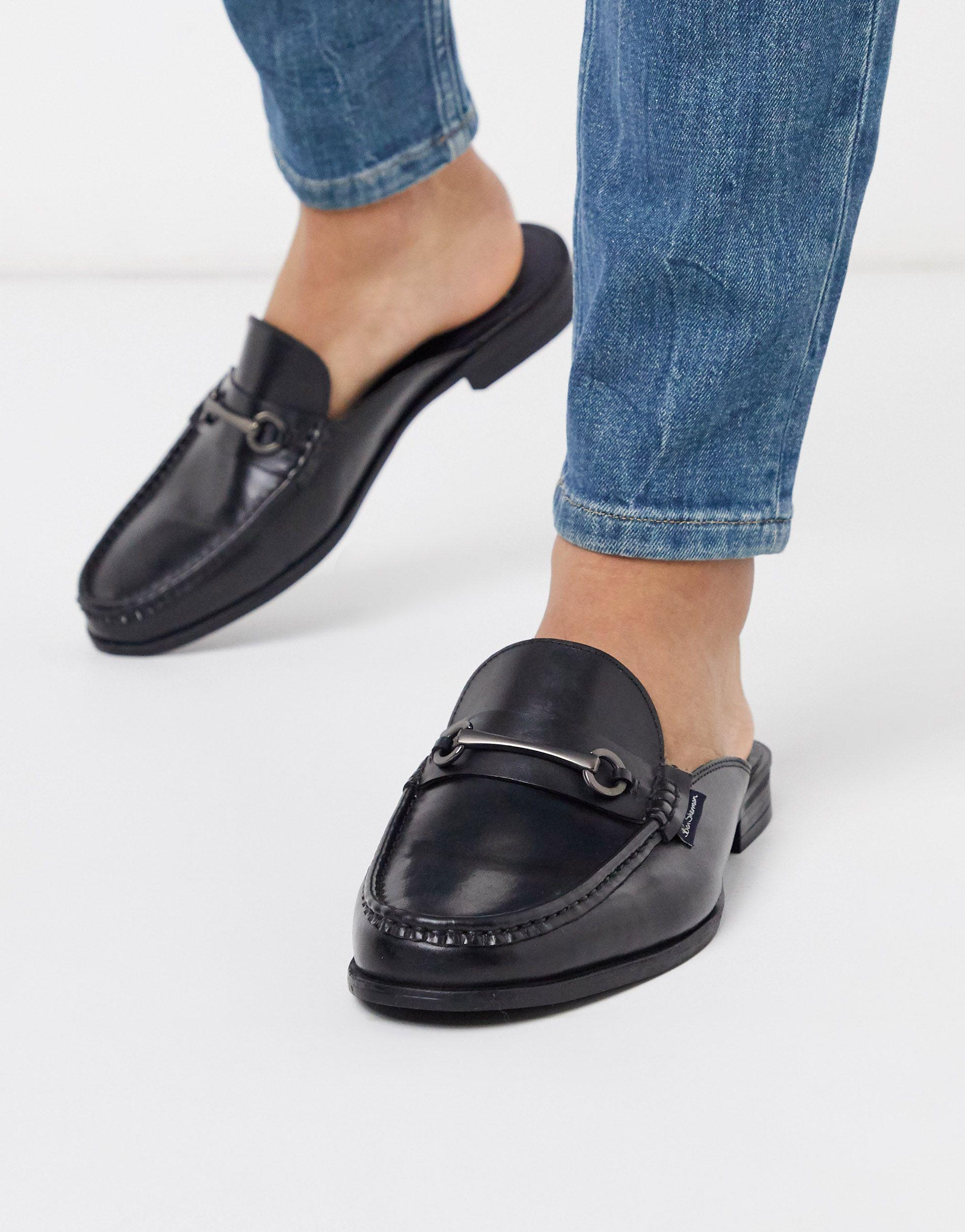 Ben Sherman Wide Fit Leather Backless Loafer in Black for Men | Lyst