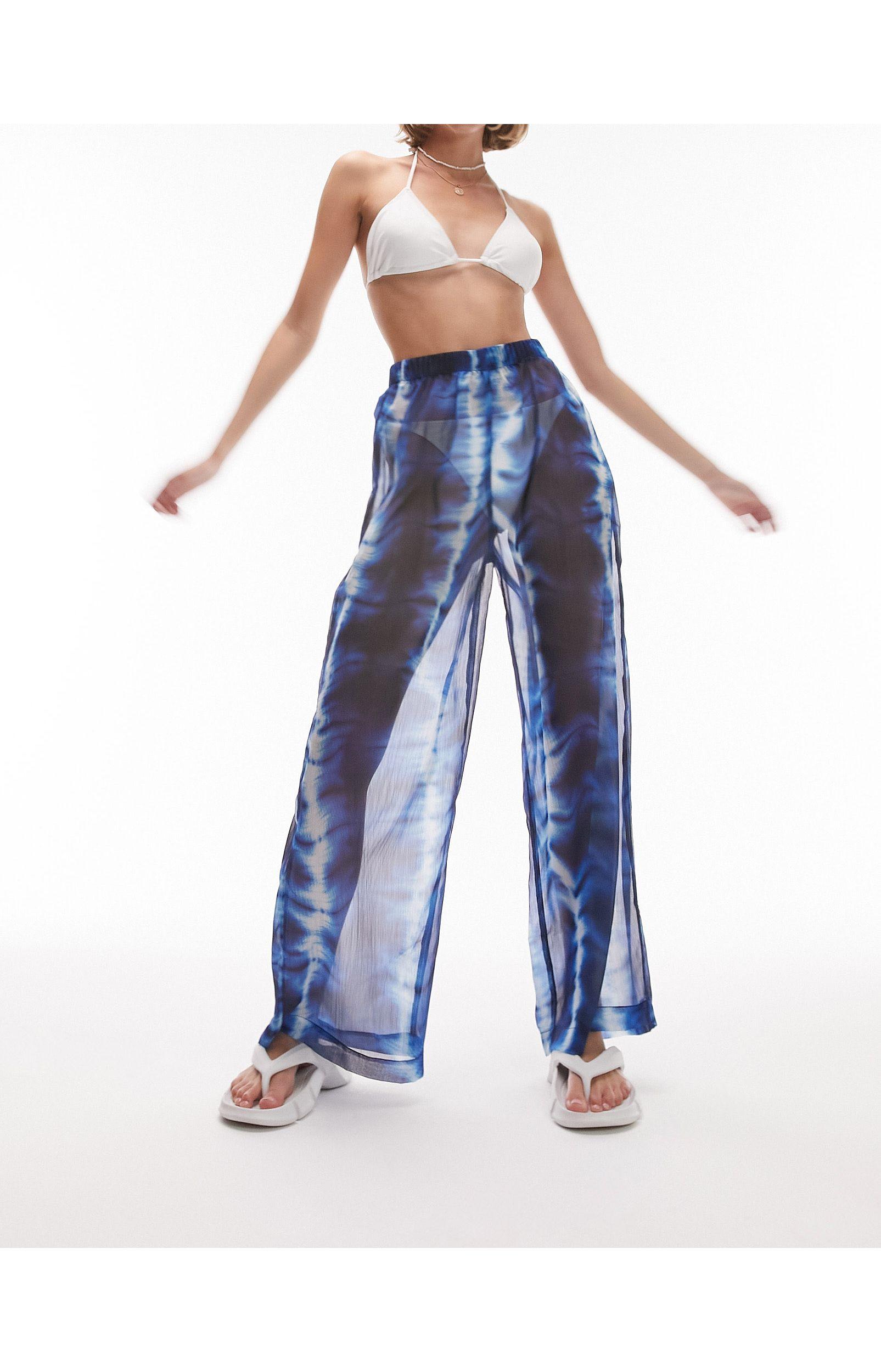 Topshop Unique Batik Print Chiffon Beach Pants in Blue | Lyst UK