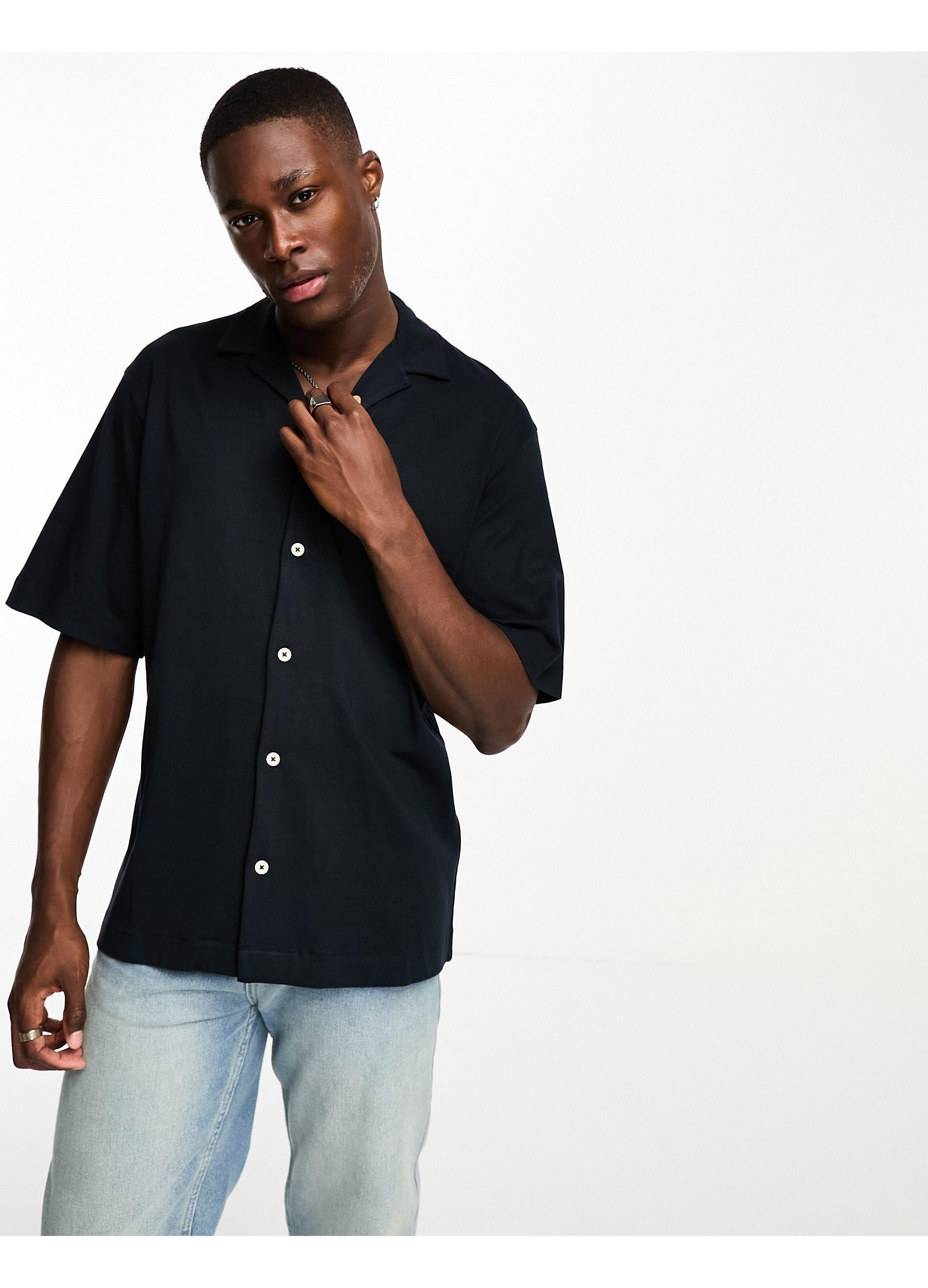 Jack & Jones Premium Oversized Heavy Weight Jersey Revere Collar Shirt in  Blue for Men | Lyst