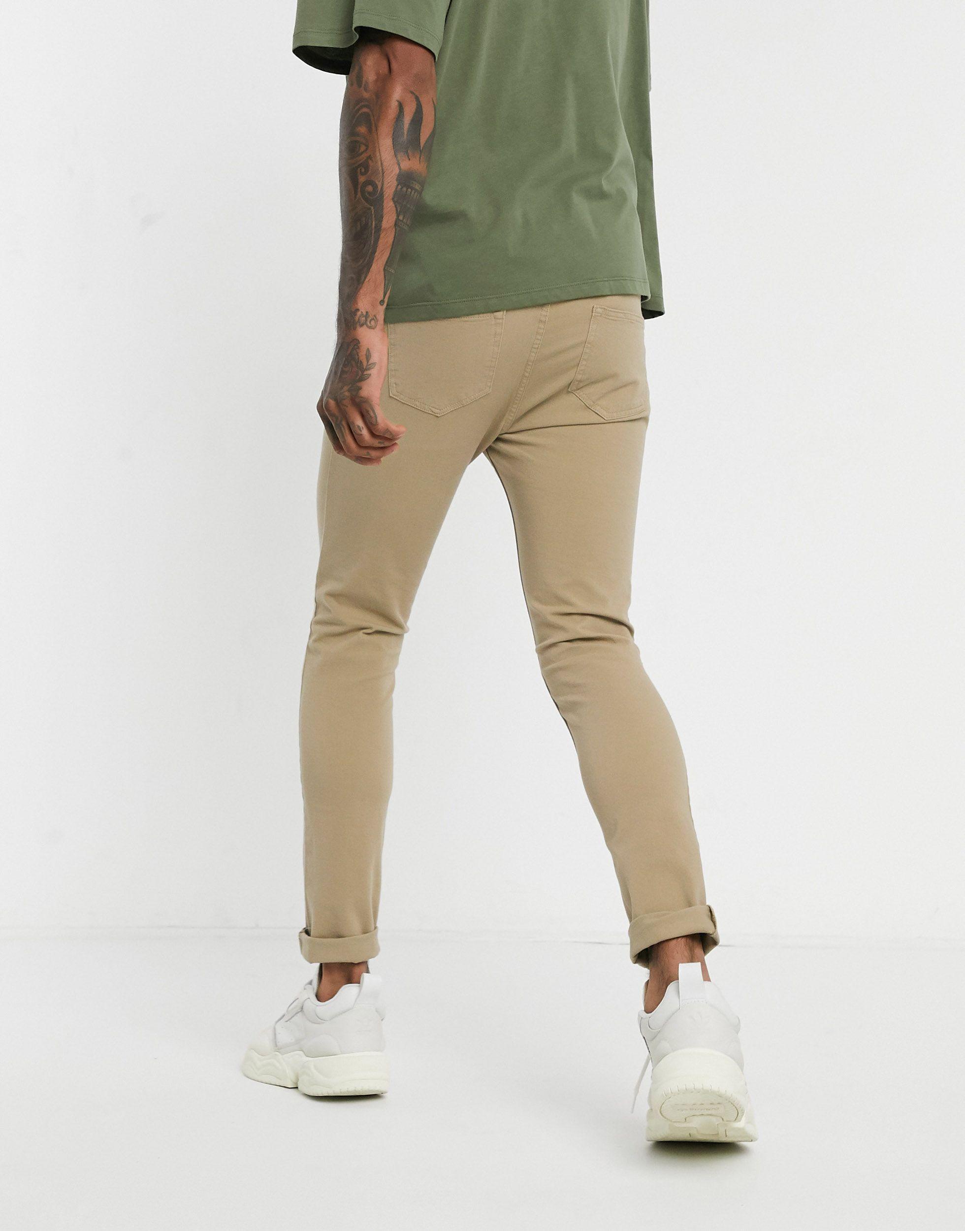 TOPMAN Denim Spray On Chinos in Stone 