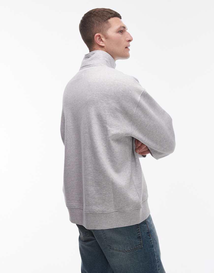 TOPMAN Premium Heavyweight Oversized 1 4 Zip Sweatshirt in Grey for Men Lyst UK