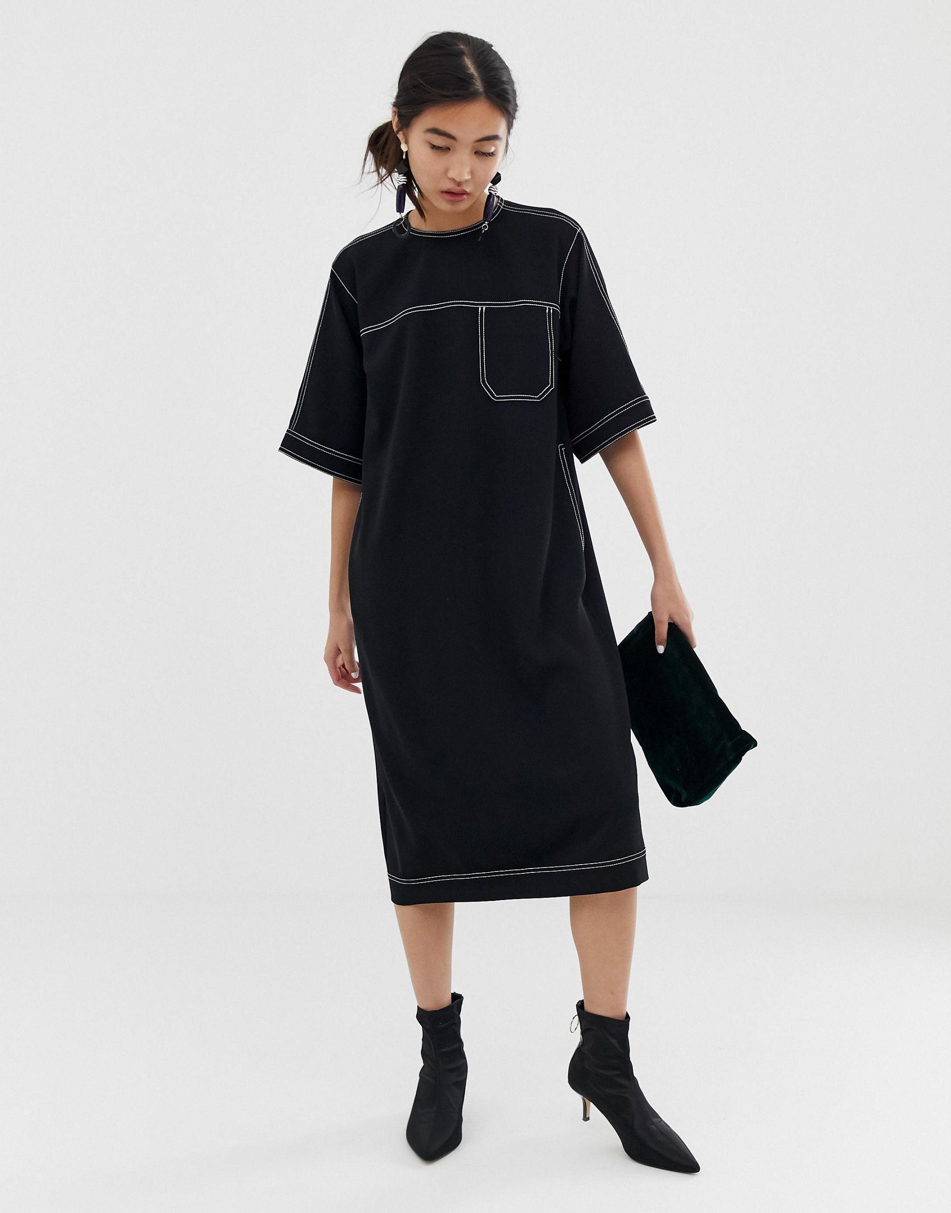 black contrast stitch dress
