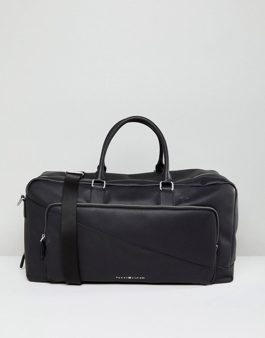 Tommy Hilfiger Diagonal Faux Leather Duffle Bag In Black for Men Lyst