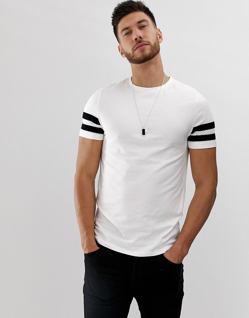 ASOS Organic Skinny Fit T-shirt With Black Contrast Sleeve Stripe In ...