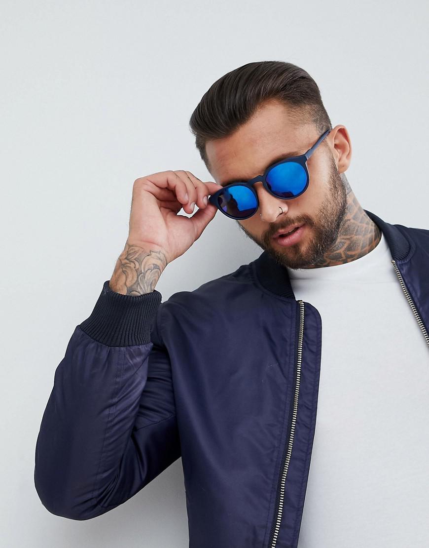 ASOS Denim Asos Round Sunglasses In Matte Navy With Blue Mirror Lens for  Men - Lyst