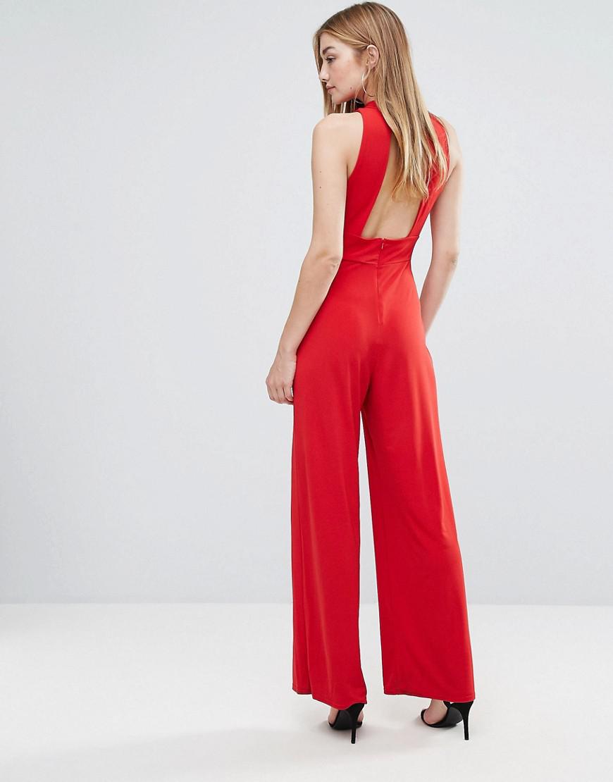 sleeveless wide leg keyhole jumpsuit with open back in black