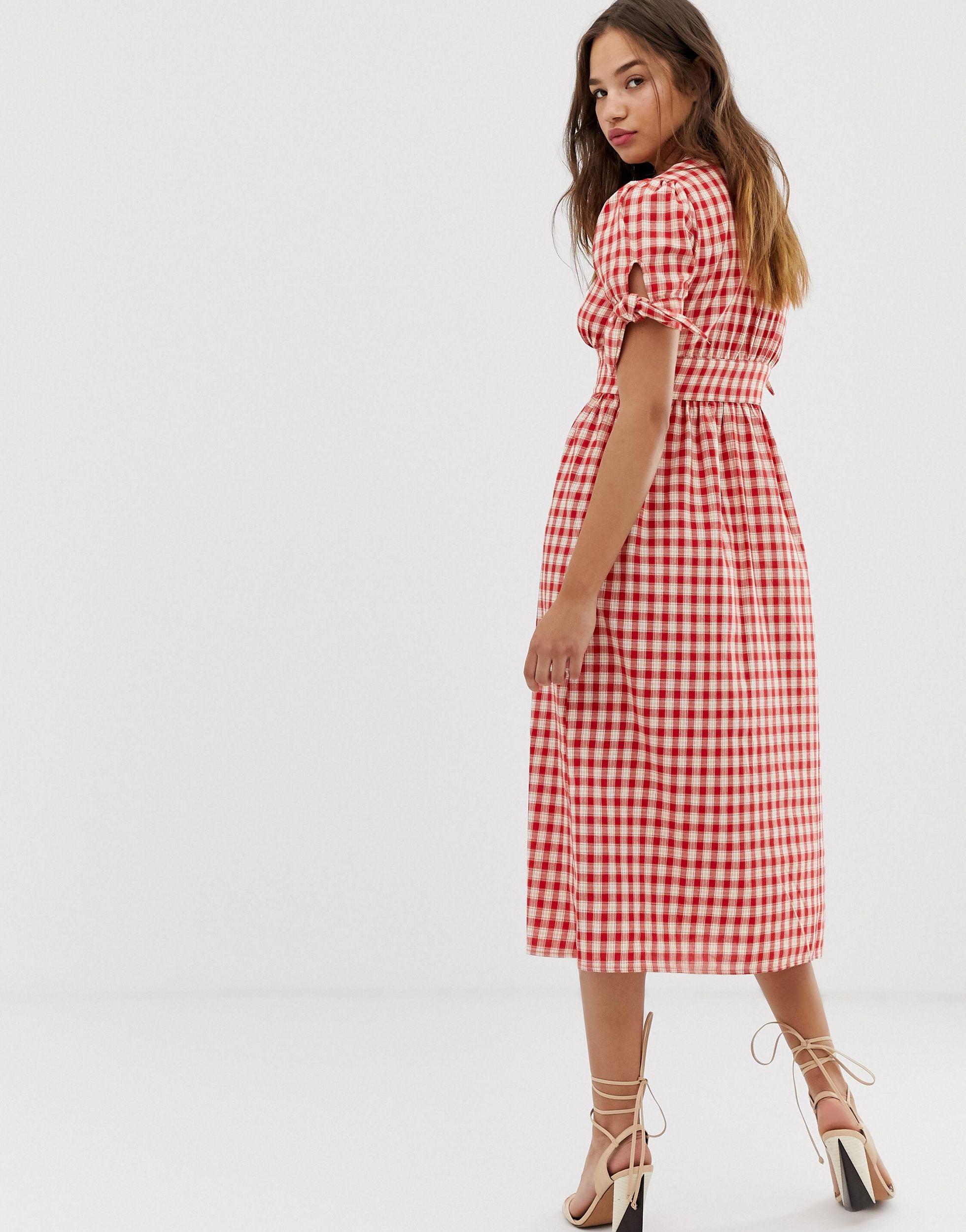 red gingham midi dress