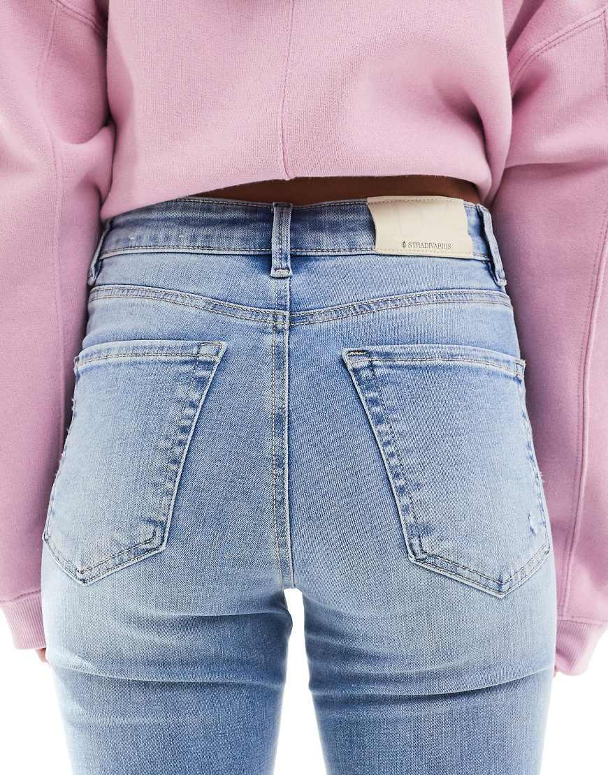 D74 Stradivarius Flare Stradivarius D74 Flare Slit Jean In Blue