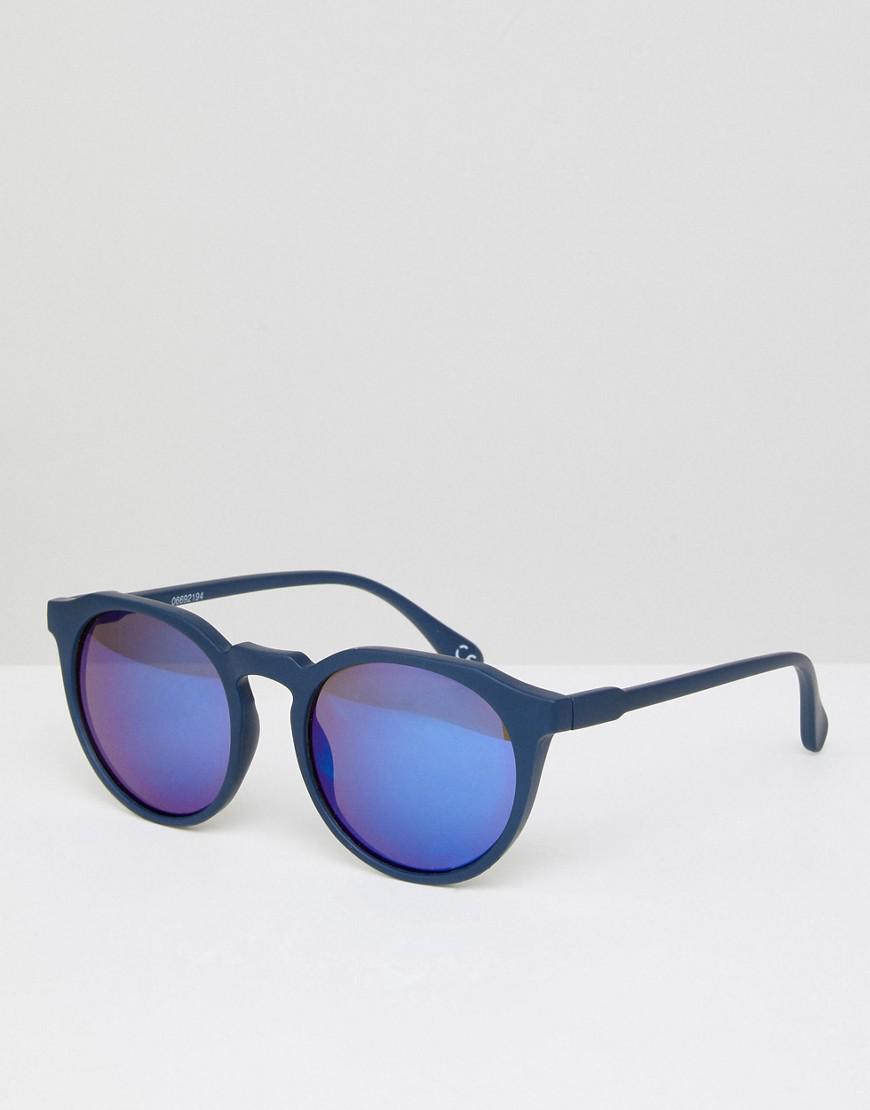 ASOS Denim Asos Round Sunglasses In Matte Navy With Blue Mirror Lens