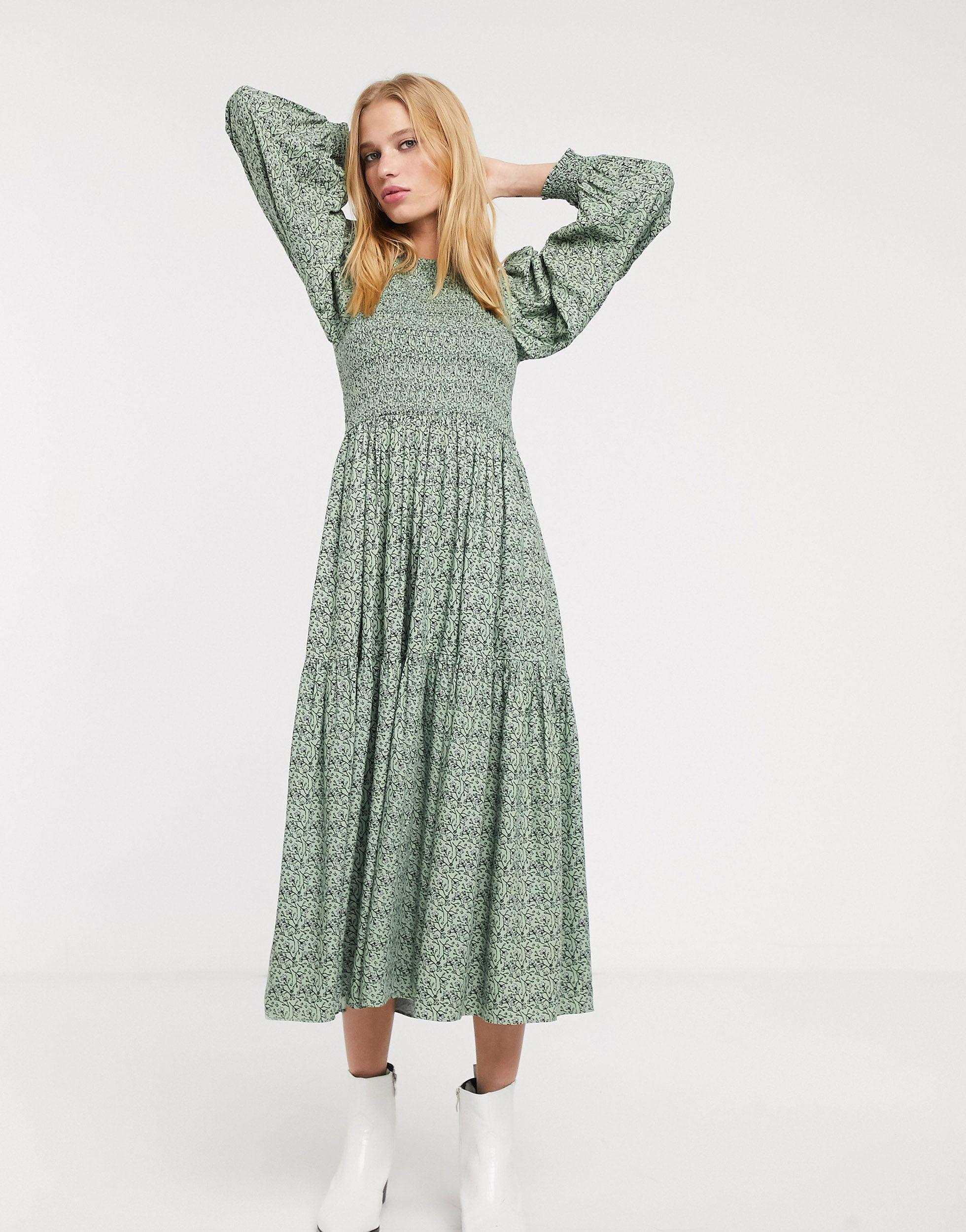 & Other Stories Synthetic Ditsy Floral Smocked Midi Prairie Dress in Green  - Lyst