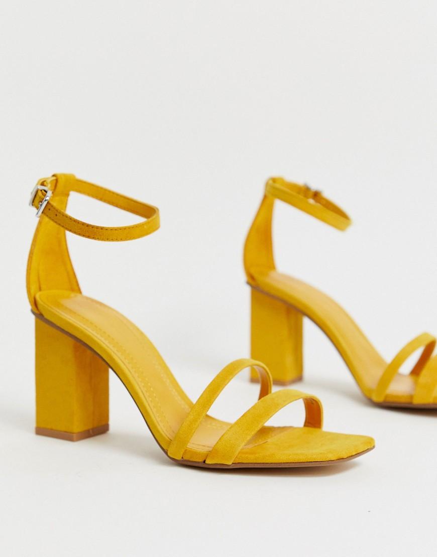 Bershka Denim Two Part Kitten Heel Sandals In Mustard in Yellow - Lyst