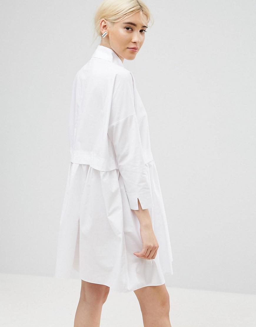 asos design cotton mini smock shirt dress in white