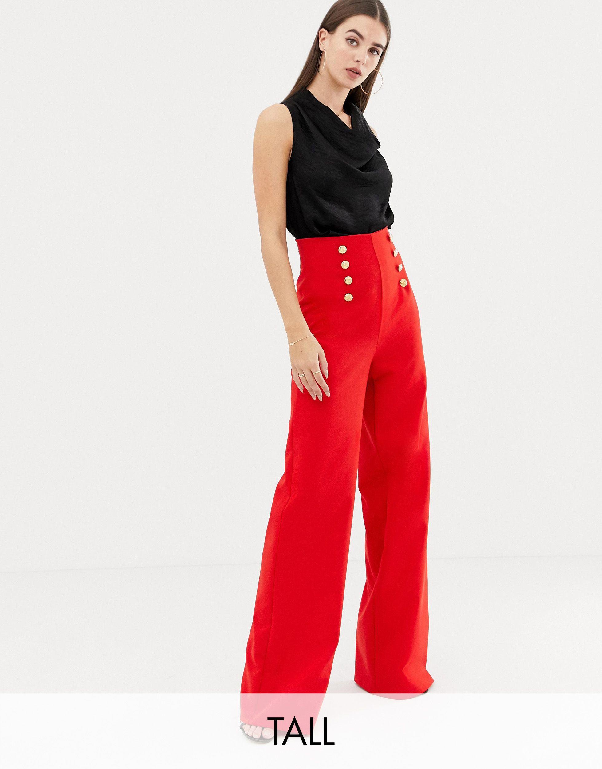 Pantaloni rossi con bottoni dorati e fondo ampioFlounce London in Velluto  di colore Rosso | Lyst